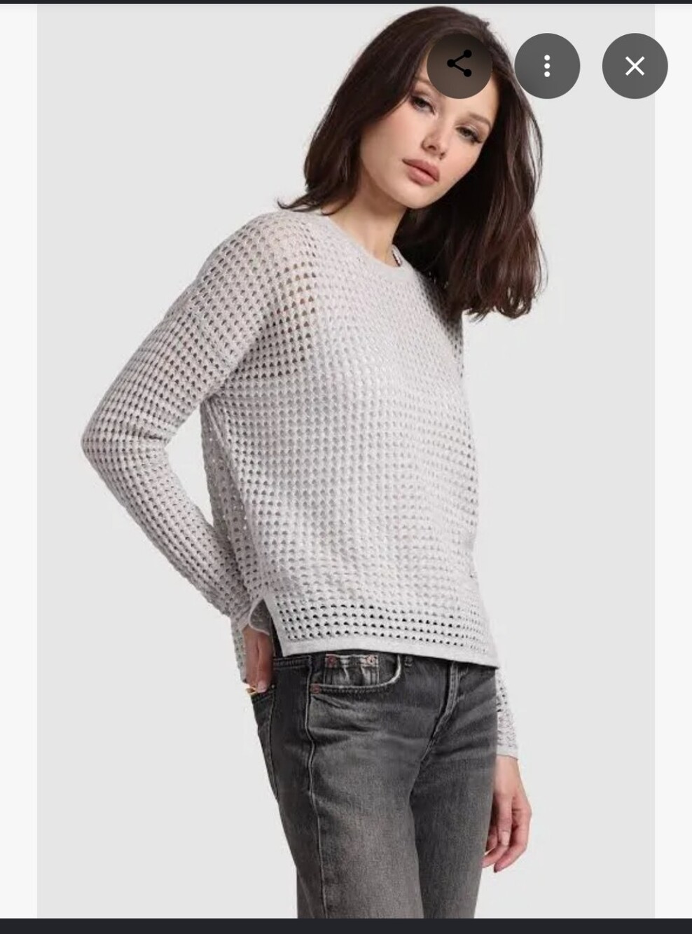 Cashmere Cotton Open-Knit Crewneck Sweater - GREY